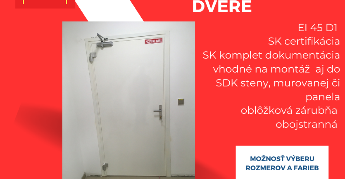 Protipožiarne dvere EI 45 D1 a obojstranná oblôžková zárubňa